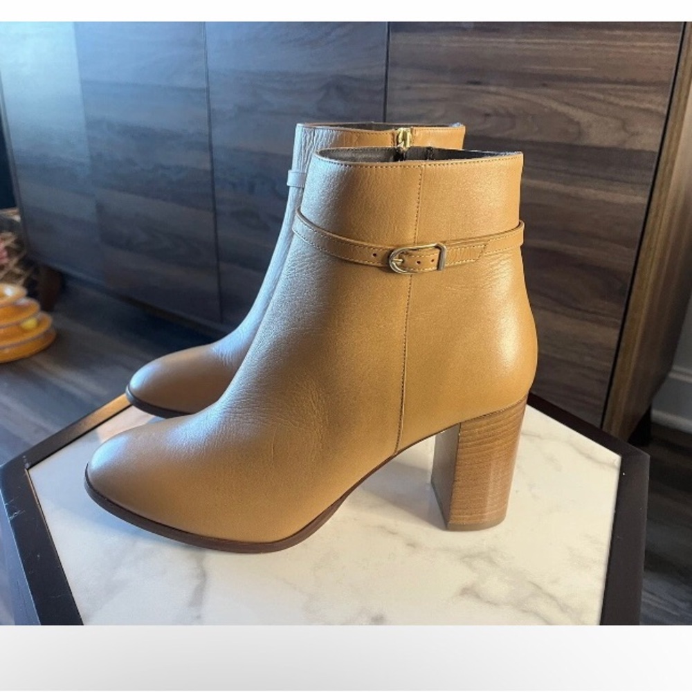 LK BENNET Bryony Camel Buckle Ankle Boots 40 / 9 Brown / Tan Leather Block Heel - Picture 14 of 15